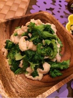 簡単！麺つゆで菜の花と鶏皮の辛子マヨ和えの画像