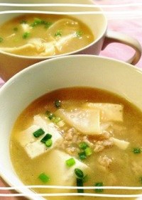 プチッと♫鶏ワンタン豆腐スープ♡