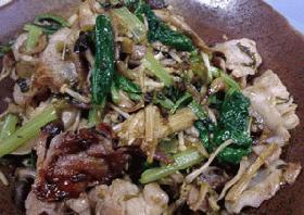 明太高菜と豚肉の炒め物
