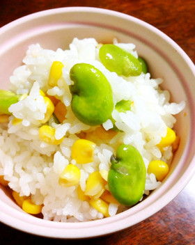 春♡そら豆とコーンの混ぜご飯♡