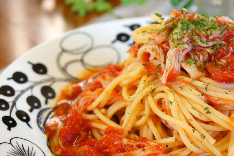 レンジで簡単 カニカマトマトソースパスタ レシピ 作り方 By Bobitin クックパッド
