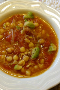 アボカドとひよこ豆のトマトスープ