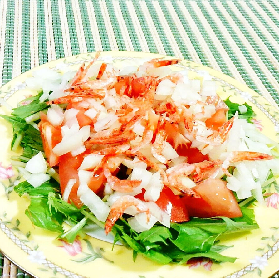 桜えびとトマト・水菜の簡単サラダ♪の画像