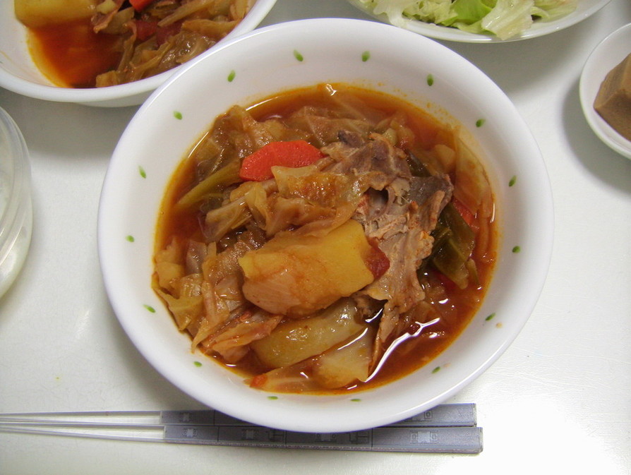 「プチっと鍋」で、簡単トマトキムチスープの画像