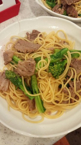 春・牛カルビと菜の花パスタ♪