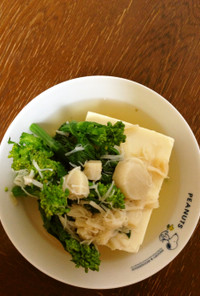 ホタテと菜の花のあんかけ豆腐