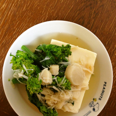 ホタテと菜の花のあんかけ豆腐