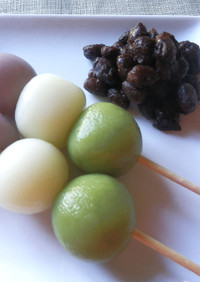 抹茶/ゆず/紫芋の春色三色だんご！　