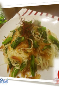 菜の花と干しえびの和風エスニック素麺