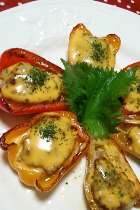 カラフルジューシー♡パプリカの肉詰め♡