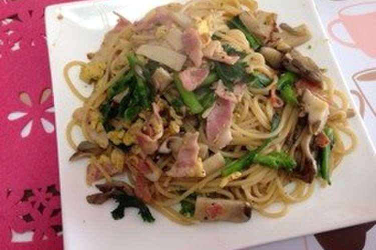 麺つゆで簡単 菜の花とキノコの和風パスタ レシピ 作り方 By ミズタマ母ちゃん クックパッド 簡単おいしいみんなのレシピが370万品