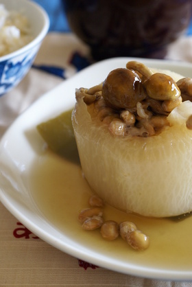 大根の納豆なめこあんかけ