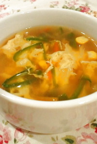 簡単ピーマンとふわふわ卵の中華野菜スープ