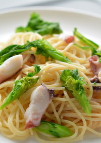 蛸と菜の花のたらこクリームスパゲティ