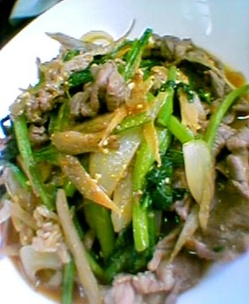 小松菜とごぼうのカレーみそ炒め