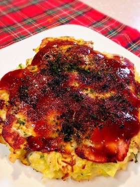 お腹いっぱい!蒟蒻&ごはんでお好み焼き