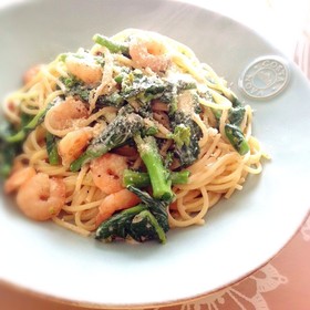 菜の花のエビクリームパスタ