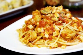 ヘルシー!厚揚げとベビーホタテのパスタ