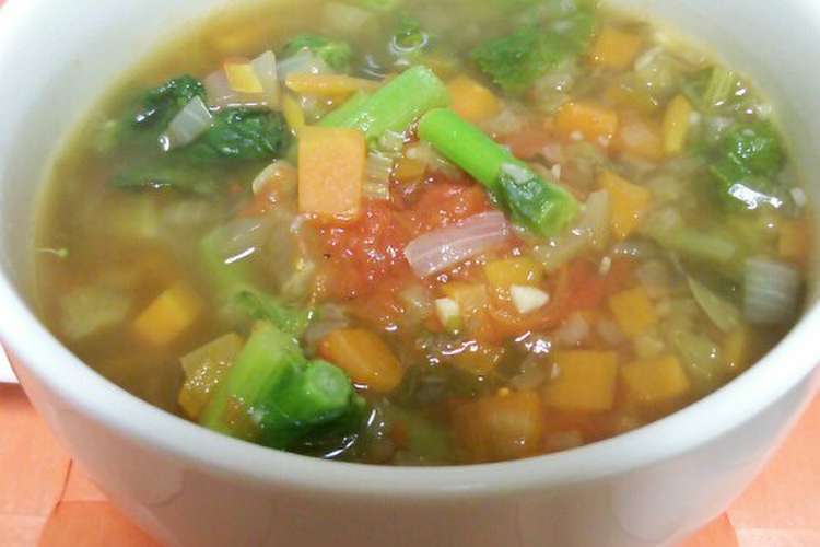 菜の花と野菜たっぷりコンソメスープ レシピ 作り方 By とりいと クックパッド 簡単おいしいみんなのレシピが368万品