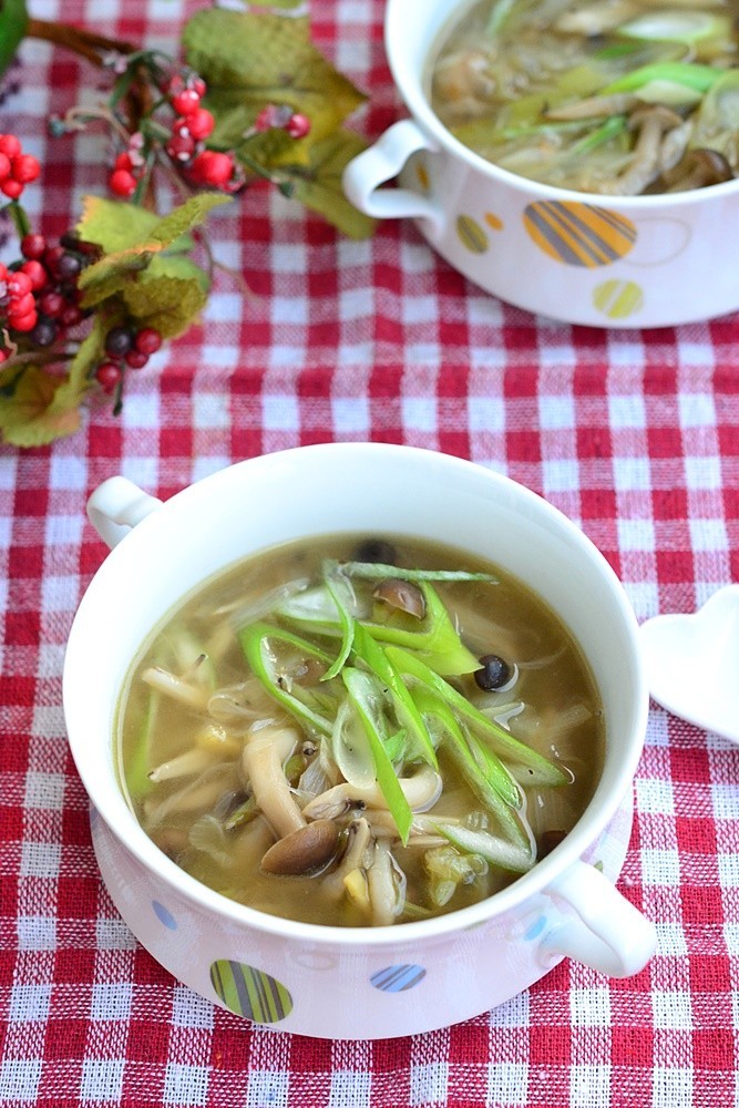 白ねぎとしめじの生姜スープの画像