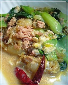 青梗菜&白滝のツナ卵とじ