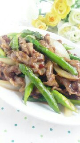 牛肉とアスパラガスのオイスター炒め☆