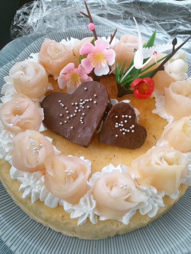 結婚祝い♪寄り添うハートのケーキの写真