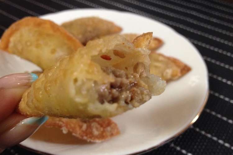 餃子の皮でワンハンドなタコス レシピ 作り方 By 知花園子 クックパッド 簡単おいしいみんなのレシピが354万品