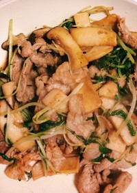 豚バラ＆水菜＆エリンギの炒め物
