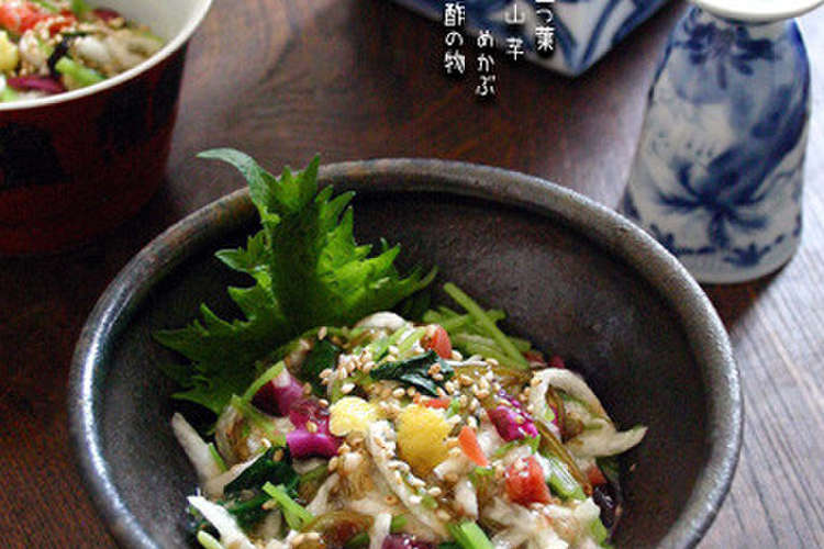 速攻 三つ葉 山芋 めかぶの酢の物 レシピ 作り方 By Pegupepepe クックパッド