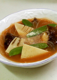 竹の子味噌汁をリメイク　春雨トマトスープ