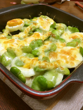 そら豆とゆで卵のちょっと和風♡チーズ焼き