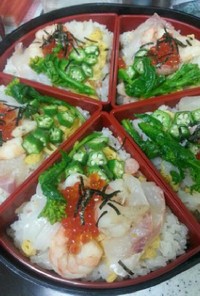 鯛のお刺身を昆布〆で、春のチラシ寿司♪