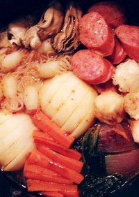 手作りキムチ鍋♡牡蠣,カブ,結び蒟蒻入♪