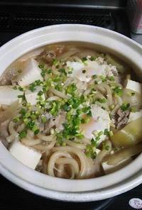 土鍋で肉豆腐うどん(^w^)