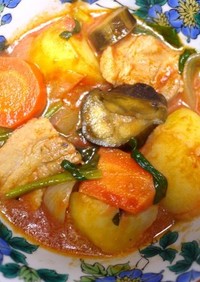 焼き肉用豚バラ肉と野菜のトマト煮