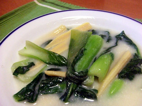青梗菜とベビーコーンのミルク煮