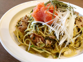 絶品本格☆明太子と高菜と豚肉のパスタ