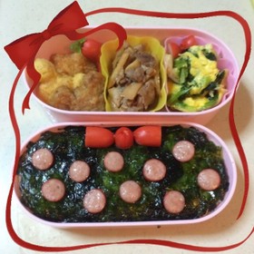 ミニーちゃんっぽい簡単海苔キャラ弁デコ弁