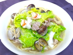 春キャベツとあさり貝のスープスパゲッテイ