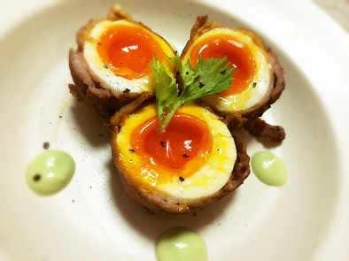 絶品‼︎スタミナ肉巻き半熟ゆで卵の写真