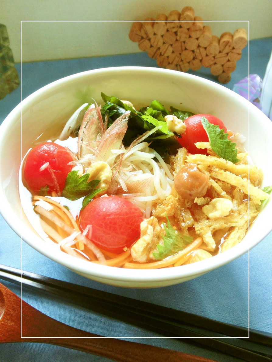 野菜たっぷり♡凍トマトの梅風味和風冷麺の画像