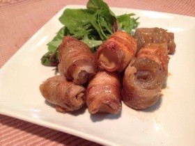 節約❗️蒟蒻と厚揚げの肉巻き生姜焼き