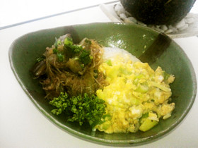 ピリ辛麻婆茄子春雨&甘いふわふわ卵丼ぶり