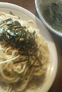 明太子スパゲッティ＆茹で汁スープ