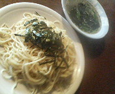 明太子スパゲッティ＆茹で汁スープの写真