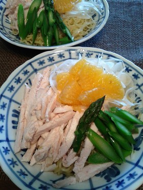 茹で鶏むね肉‼冷し中華♪