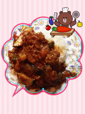 簡単!ナス、オクラ、挽肉のドライカレー