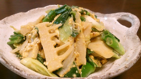 春限定♪葉玉ねぎと筍の卵とじ