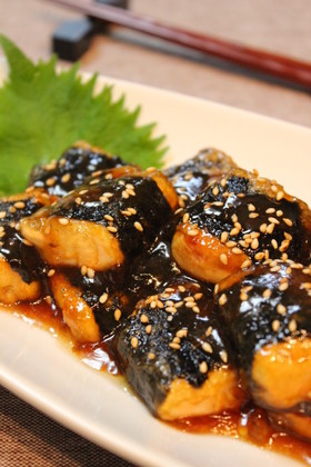 節約満足おかず*海苔巻き豆腐の甘辛焼き